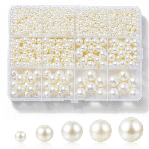 MH DIY Assorted White Faux Pearl Beads Kit 1200-Piece Round Beads with Organizer Case for Jewelry Crafts