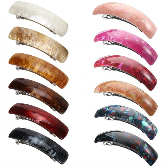 MH Hair Barrettes For Women, 12Pcs Tortoise Shell Hair Barrettes, Acetate Hair Barrettes French Design, Hair Barrettes For Women Thick Thin Hair