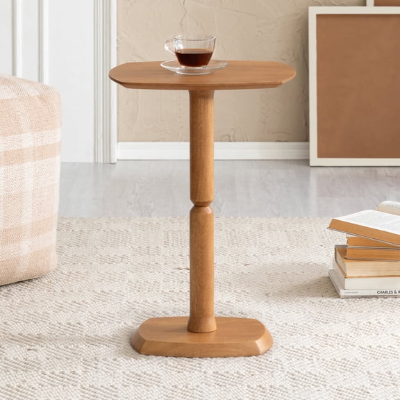 MH London Cooper Solid Mango Wood Pedestal End Table, Accent Drink Table, 15 x 12 x 22 in, Mid Tone Honey