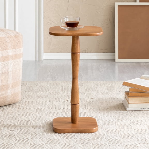 MH London Destiny Solid Mango Wood Drink Table, Small Pedestal Accent Table, 12 x 12 x 22 in, Mid Tone Honey