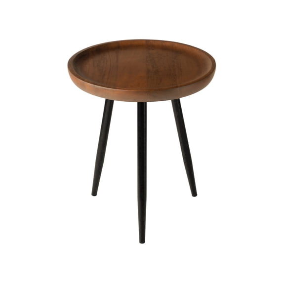 Dilan Solid Mango Wood End Table 18 Inch Round Tray Top Walnut