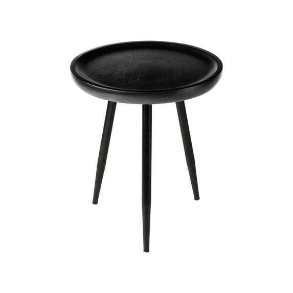Dilan Solid Mango Wood End Table 18 Inch Round Tray Top Black