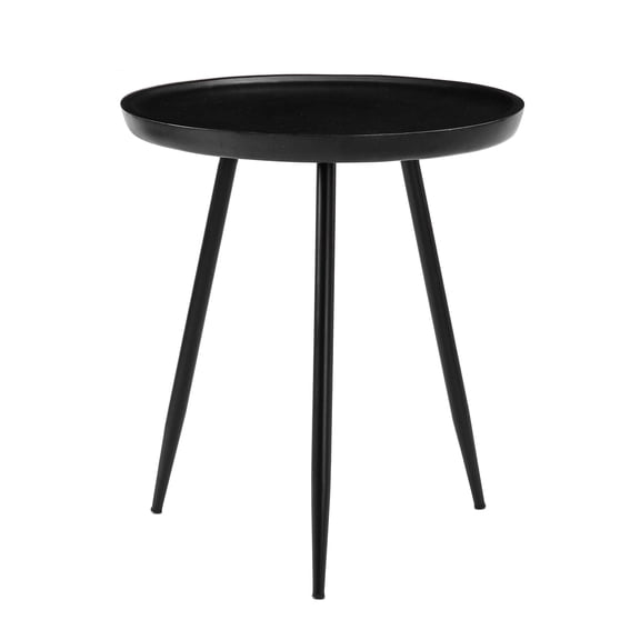 MH London Dilan Mango Wood End Table with Round Tray Top, Large Accent Side Table for Living Room or Sofa Side Use, 21 x 23 in, Black Finish