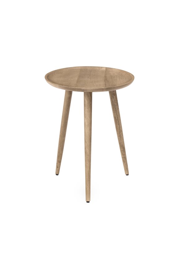 Tezgah Solid Mango Wood Round Tray Top End Table 18 x 18 x 22 Inch Warm Sand