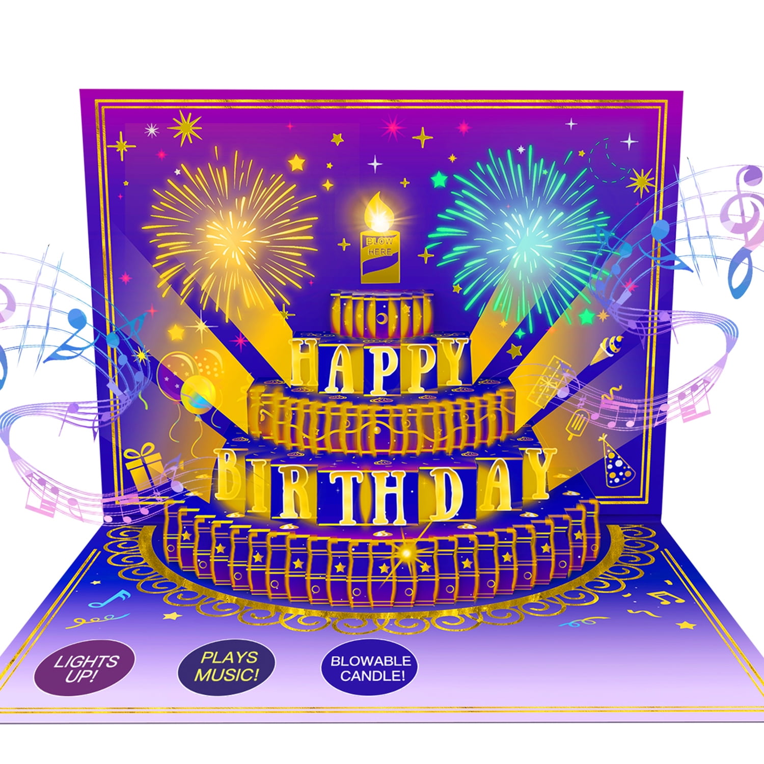 MH MYLUNE HOME 3D Pop Up Birthday Card with Fireworks, Music & LED ...