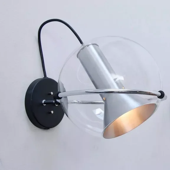 MH OVERSEAS 1960s Globe Wall Lights, Raak Glass Wall Sconce Lamp Set of Two, Vintage Mid-Century Design