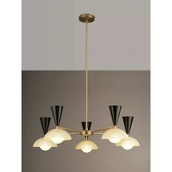 MH OVERSEAS Molto 5-Arm Ceiling Fixture  Brushed Brass Enamelled Mesh, Modern Blueprint Lighting for Living Room, Dining Room, or Kitchen