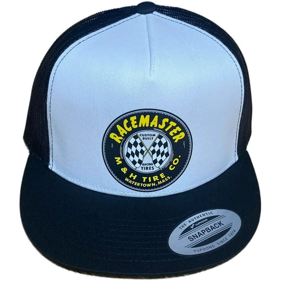MH RACEMASTER TIRE CO. Flat Bill Truckers Hat Hot Rods Drag Racing