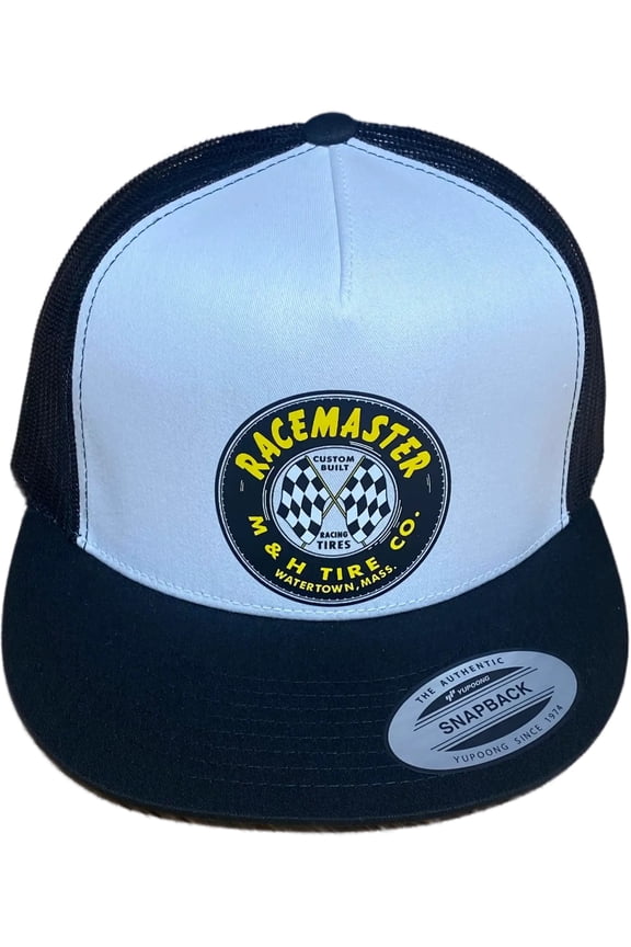 MH RACEMASTER TIRE CO. Flat Bill Truckers Hat Hot Rods Drag Racing