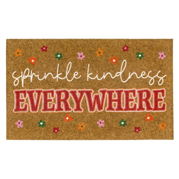Sprinkle Kindness Everywhere All Weather Moisture Absorbent Low Pile Slice Doormat, Tan, 18" x 30"