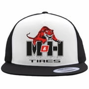 MH Tire Racemaster Tires with Tiger Logo Flat Bill Truckers Hat Hot Rods Drag Racing