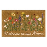 Floral Welcome to our Home Ladybug All Weather Moisture Absorbent Low Pile Doormat, Tan, 18 x 30