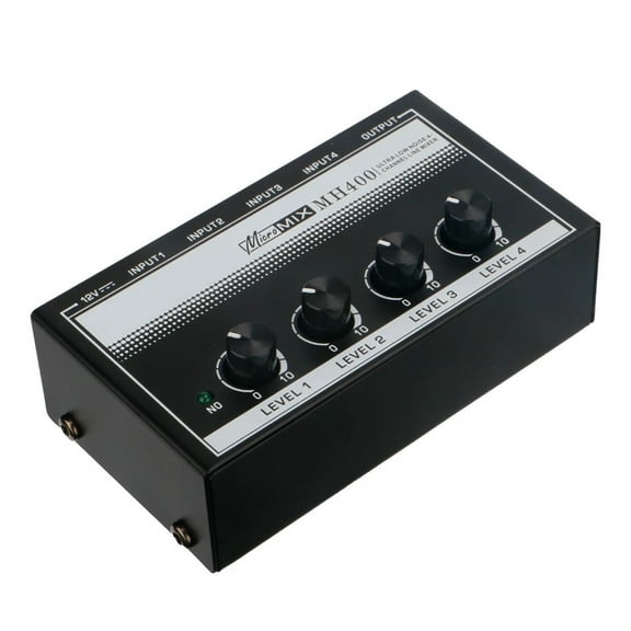 MH400 Ultra Low-Noise 4-Channel Line Mixer Mini Aud-io Mixer & 1/4-inch TS Inputs Output Volume Control for Guitars Bass Keyboard ,Precision Control
