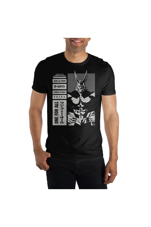 MHA My Hero Academia All Might One For All Men's Black Graphic Tee Shirt-5XL