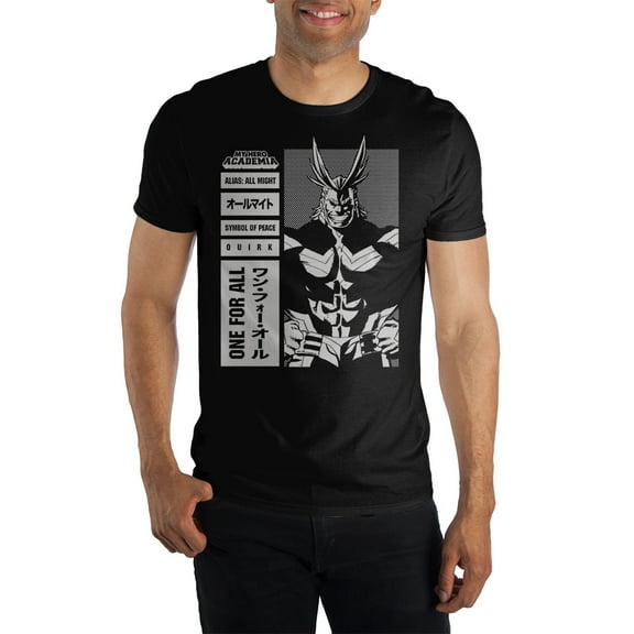 MHA My Hero Academia All Might One For All Men's Black Graphic Tee Shirt-Medium