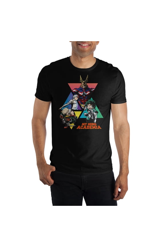 MHA My Hero Academia Graphic Men's Black T-Shirt Tee Shirt-Medium