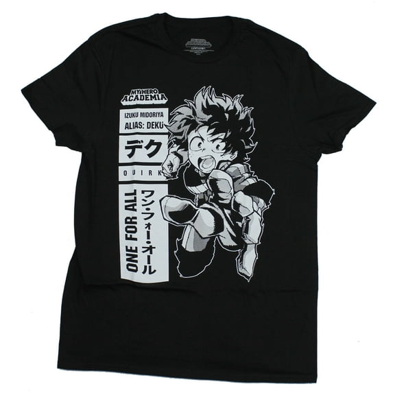 MHA My Hero Academia Izuku Midoriya One For All Quirk Men's Black T-Shirt Tee Shirt-X-Large