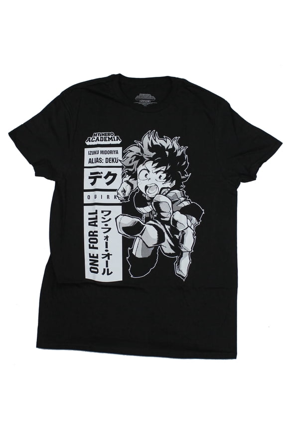 MHA My Hero Academia Izuku Midoriya One For All Quirk Men's Black T-Shirt Tee Shirt-X-Large