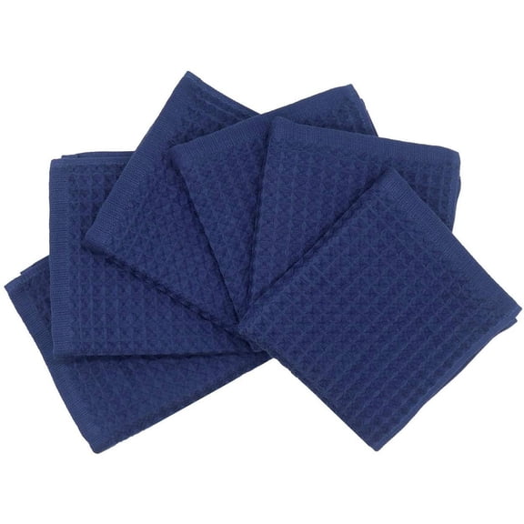 MHAWBL-100% Natural Cotton Classic Waffle Weave Dish Cloths, Soft Ultra Absorbent Bath Hand FaceTowel, Fast Drying Lightweight Washcloth, Set of 6 (Navy Blue)