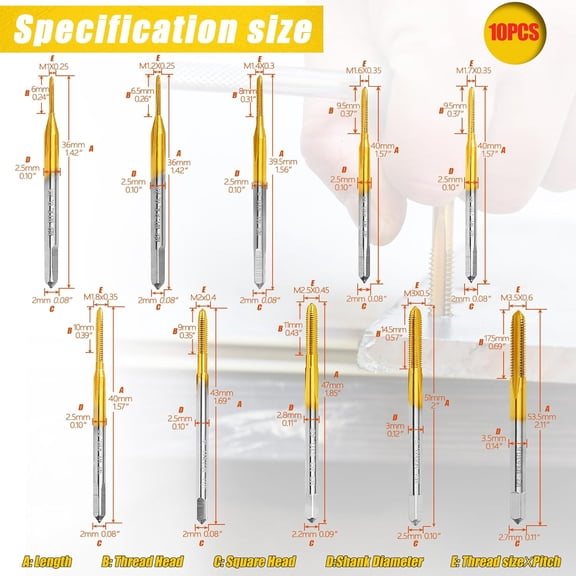 MHAWBL-10pcs Micro Metric Taps Bits Set with 1Pc Tap Wrench,M1-M3.5 Mini Machine Screw Tap Set, Small Thread Screws Tapping Bits Tool