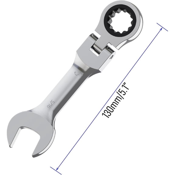 MHAWBL-11/16-In Stubby Flex-Head Ratcheting Combination Wrench SAE 72 Teeth 12 Point Ratchet Box Ended and Open End Spanner Tools, Anti-slip Flexible Head Gear Wrench, Heat-Treated CR-V(Sliver)