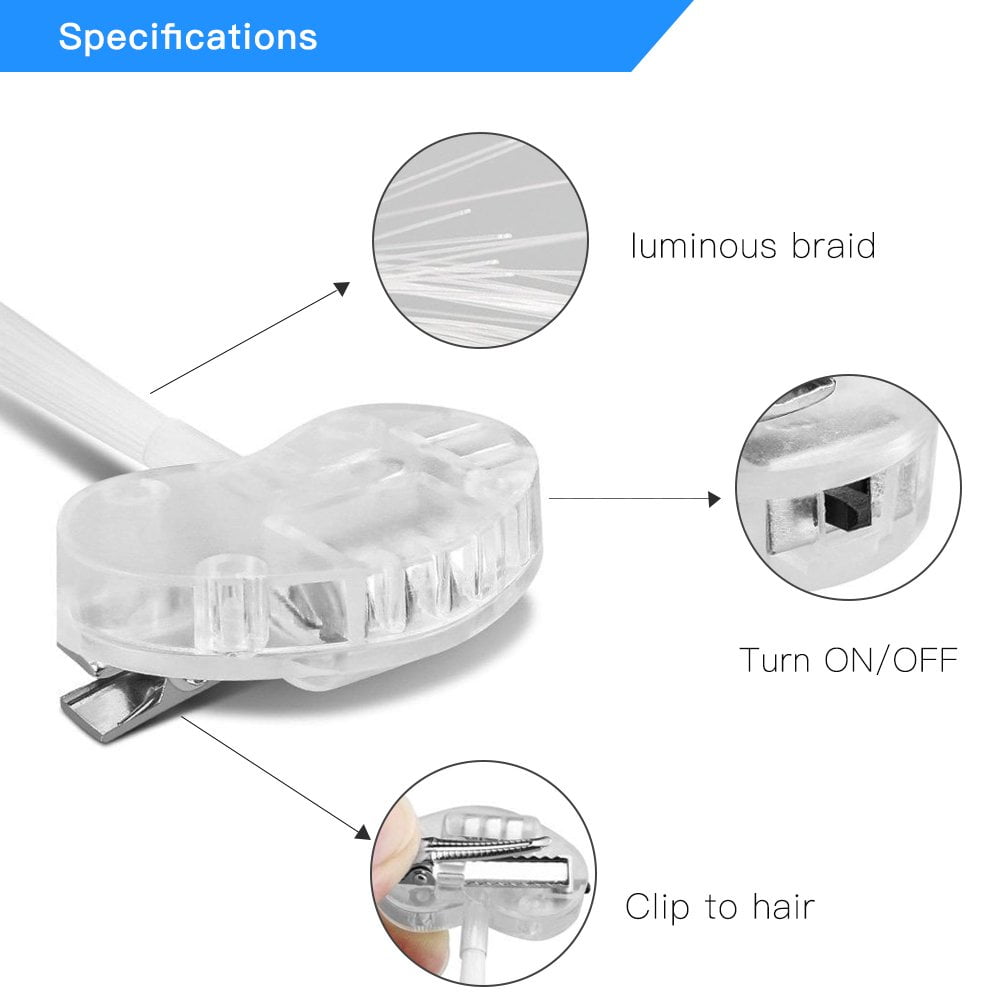 MHAWBL-12Pcs LED Hair Light Up Fiber Optic, LED Hair Extension with Clip, Bar Dancing Hairpin Flashing Braid Glow in the Dark Party Accessories