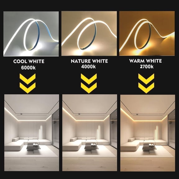 MHAWBL-12V 2M/6.56ft COB LED Strip with Extension Cord Tail,6000K Cold White,400LEDs/M,CRI 90+,5mm Width,Uniform Dotless LED Tape Light for Cabinet Camper Van Car Home Decor DIY Projects [Strip Only]