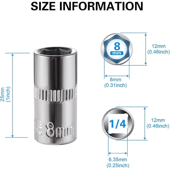 MHAWBL-[12pcs] Durable 8mm Socket, 1/4 socket set,Shallow Socket 1/4 ...