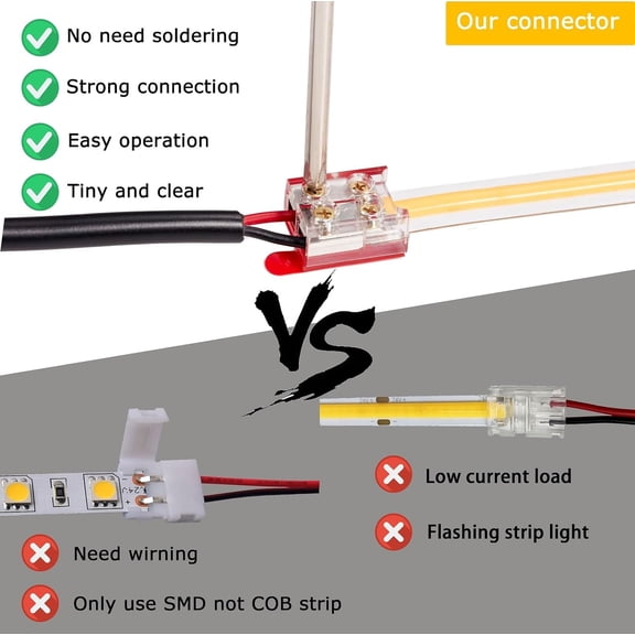 MHAWBL-15 Pack Single Color LED Strip Light Connector Solderless LED Strip Connector 8MM 2Pin LED Connector Strip to Strip Wire Lead Connector Suit for 8mm/0.31 Width Strip Light DC5-24V