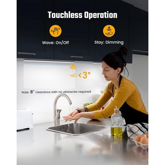 MHAWBL-16 Inch Under Cabinet Lights, Hand Wave Sensor 65 LED Under Cabinet Lighting, Upgraded Rechargeable 3000mAh Battery Cordless Under Counter Lights for Kitchen, Closet, Workbench, 2/Pack