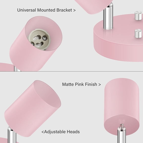MHAWBL-2 Light Track Lighting Fixtures Ceiling, Pink Round Directional Spotlight Fixtures, GU10 Flush Mount Ceiling Fixture, Adjustable Modern LED Track Light for Girl's Room, Bulb Not Included