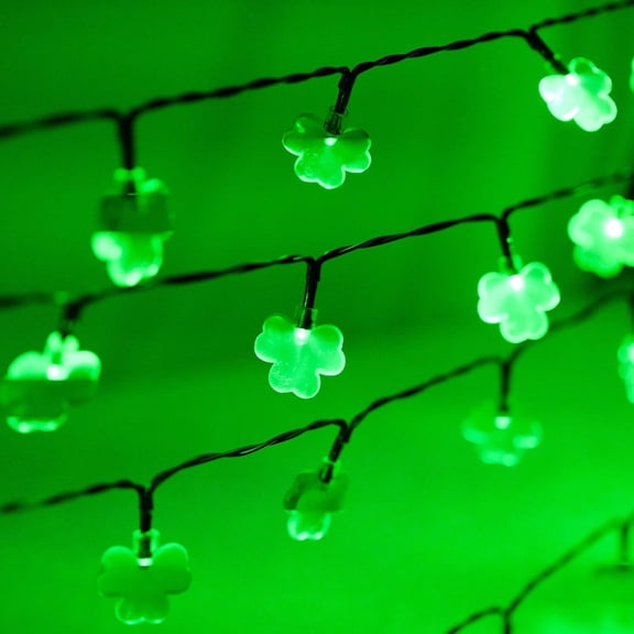 MHAWBL-2 Pack 50 LED St. Patrick's Day Shamrock String Light, Battery Operated Clover String Lights with 8 Lighting Modes, Three-Leaf Lucky Clover Green Lights for Party Home Decor