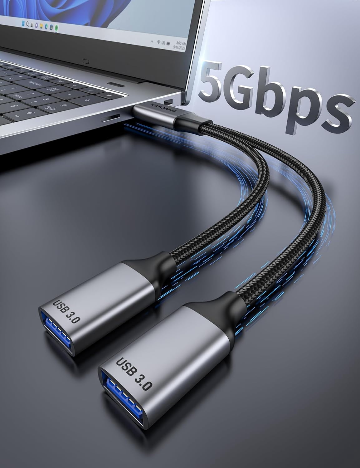 MHAWBL-2 Pack USB 1 to 2 Splitter, USB 3.0 A Male to 2 USB Female Jack Y Splitter Hub Power Cord Adapter Cable Cord for Charging, Data Transfer, Laptop, Mac.