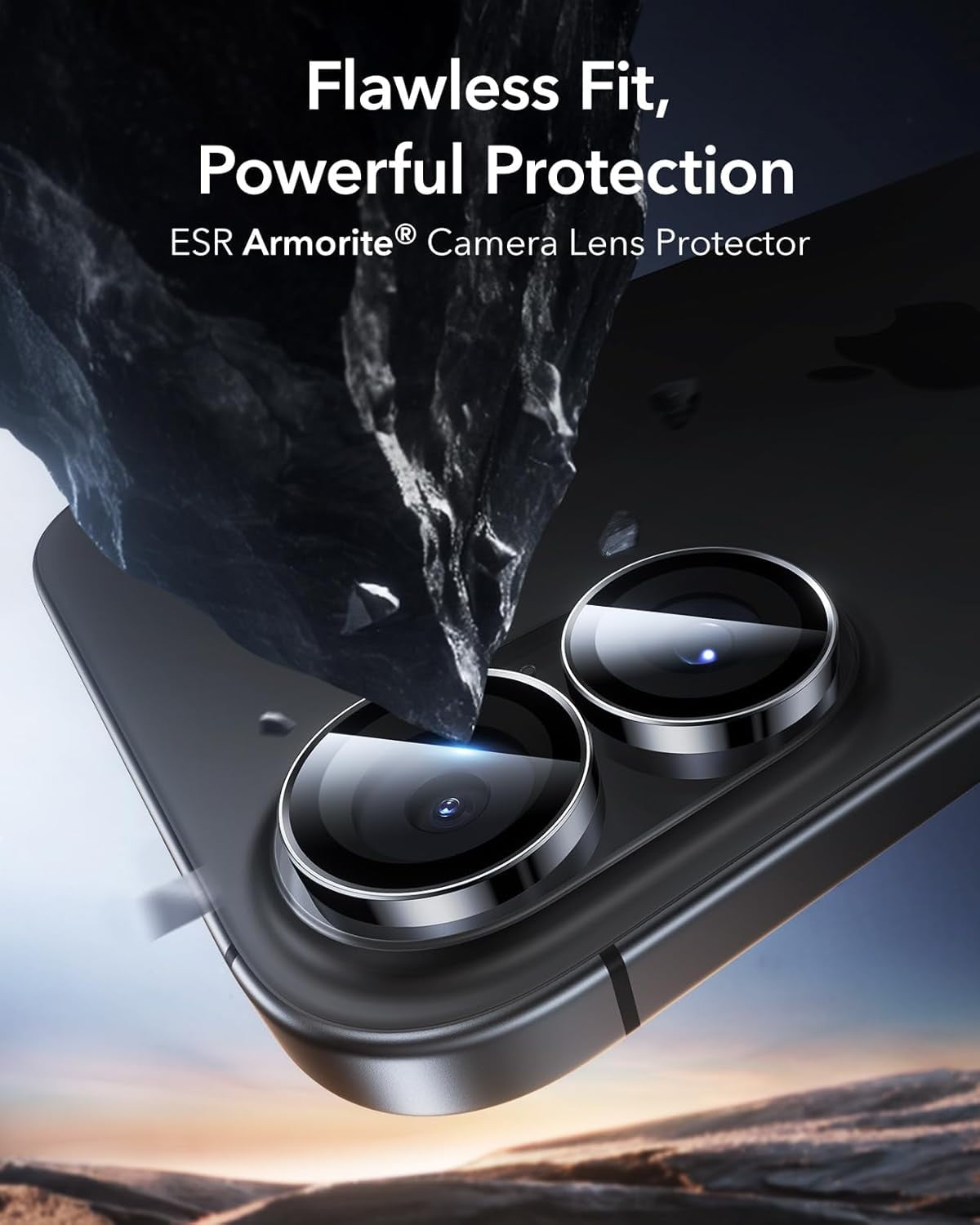 MHAWBL-2 Pack for iPhone 17/iPhone 16/iPhone 16 Plus, Camera Lens Protector, Ultra-tough HD Individual Lens Protectors, Scratch Resistant, Ultra-thin Tempered Glass, Black