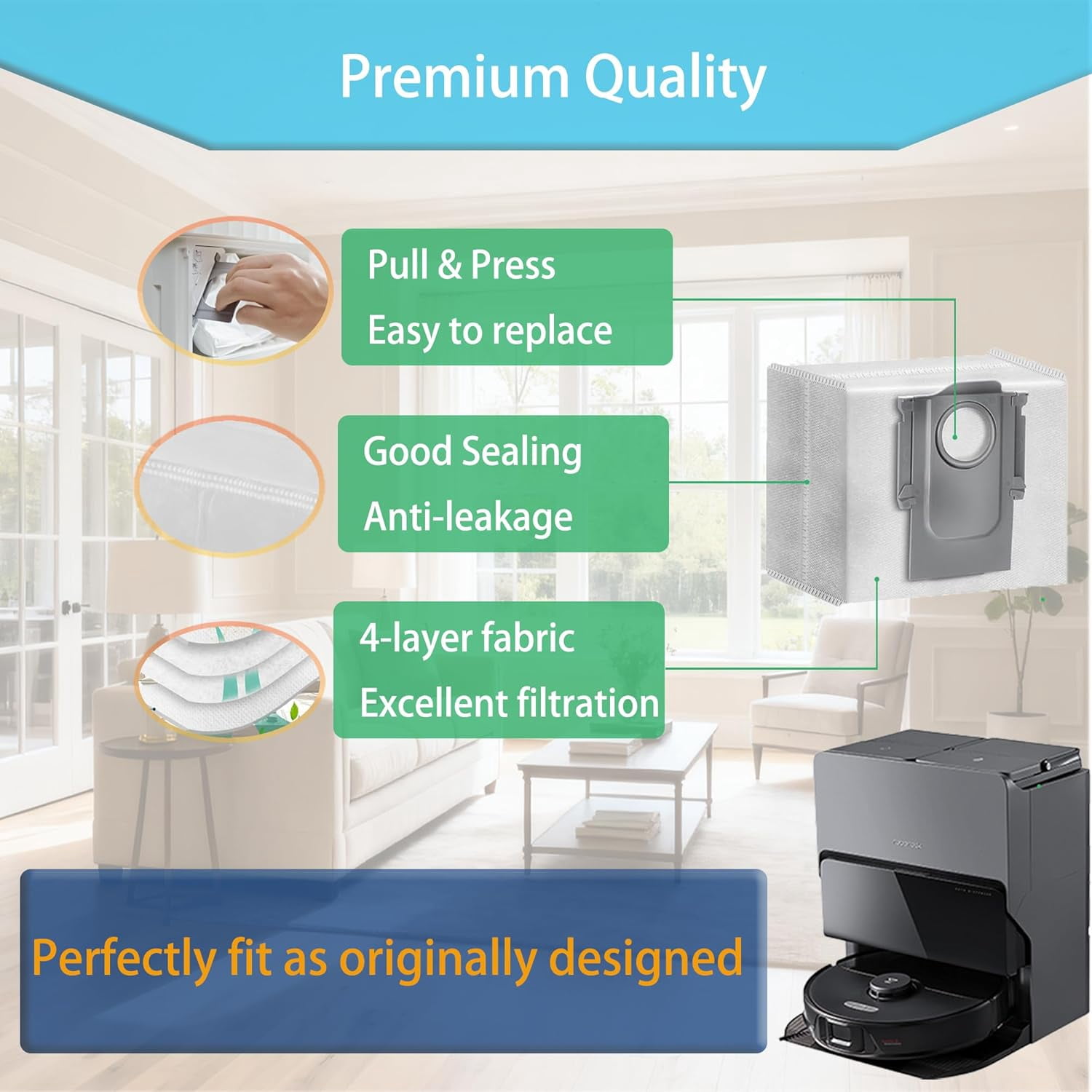 MHAWBL-22 Pack Q7 Q5 Vacumm Dust Bag for Roborock Q7 M5+, Q10 S5+/Q10 X5+, S8+, S8 Pro Ultra, Q7 Max+/Max, Q5 Max+, Q8 Max+, S7 Pro Ultra, Q5, Q5+, Q7, S7 MaxV Ultra Robot Vacuum