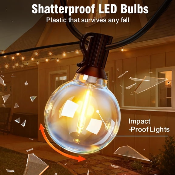 MHAWBL-25FT Solar String Lights Outdoor Waterproof with Remote & Timer, LED Shatterproof G40 Bulbs, Solar Powered Patio Lights for Outside Decor, Backyard, Porch, Garden, Wedding
