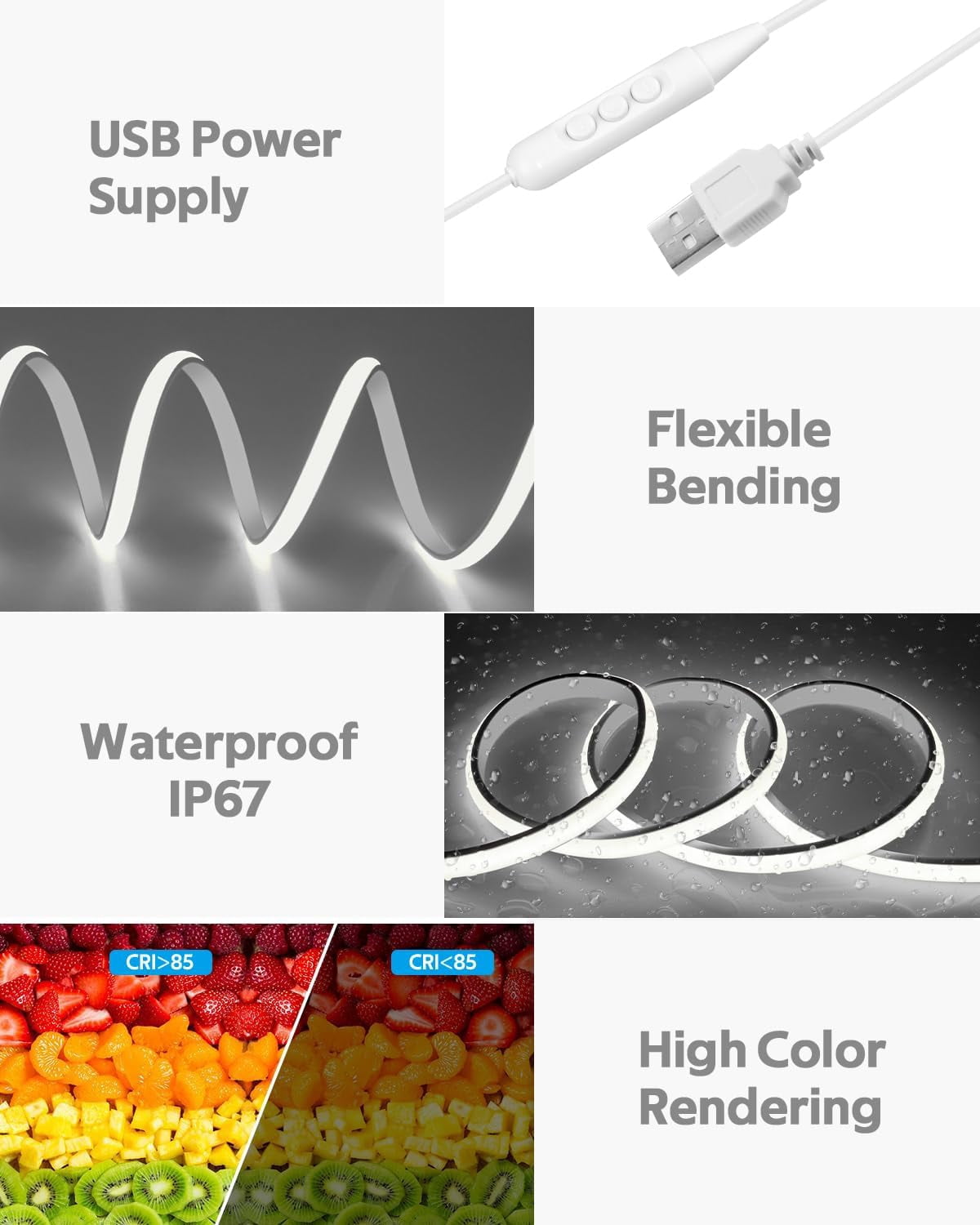 MHAWBL-2M COB LED Rope Light Outdoor USB Powered 6.6FT 5V LED Light ...