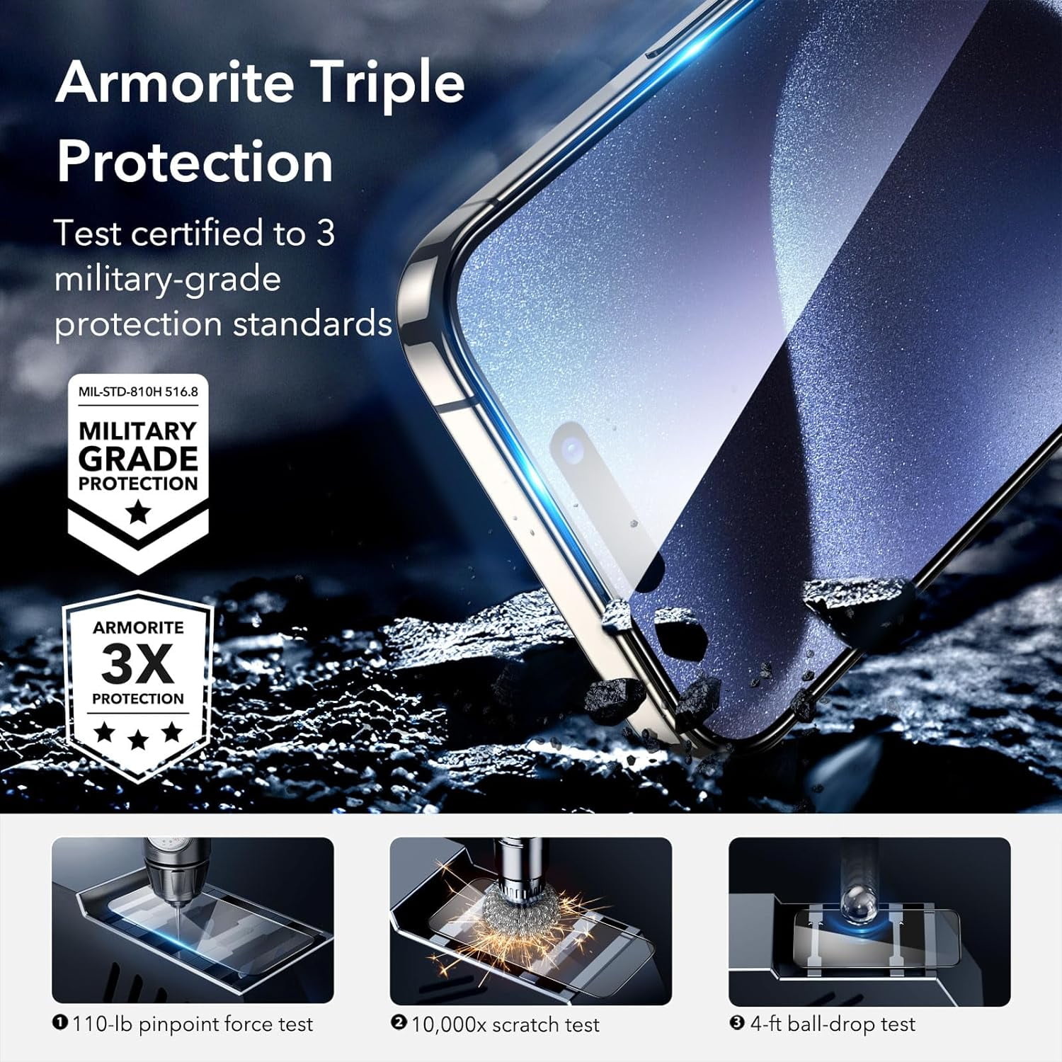 MHAWBL-3+2 Pack for iPhone 15 Pro Screen Protector, [9H Hardness] [Military Grade Shatterproof] Full Coverage Ultra-tough Tempered Glass Film with Easy Installation Frame, 2 Set of Camera Lens Protec