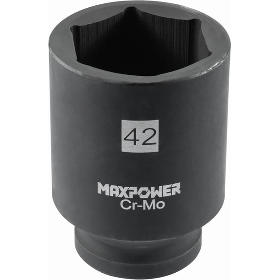 MHAWBL-3/4 Inch Drive 42mm Deep Impact Socket with 6-Point Design, Made with Heat-Treated Chrome Molybdenum Steel, SAE