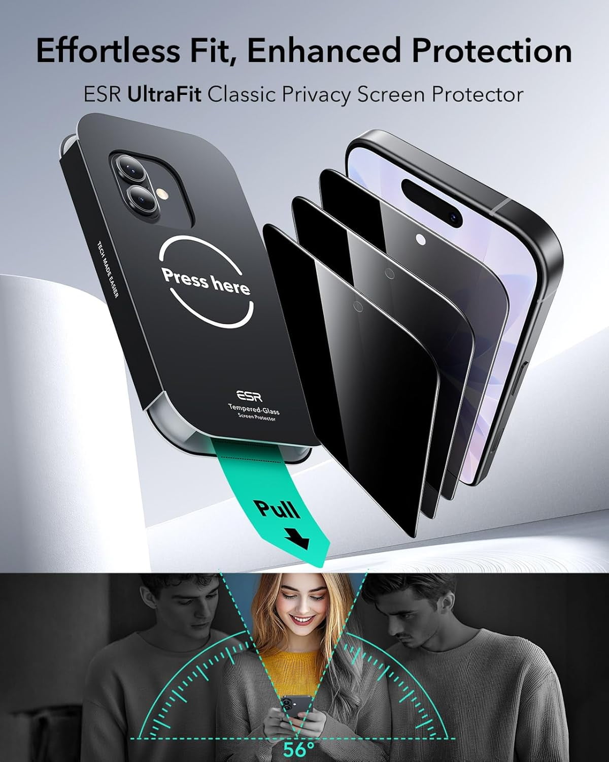 MHAWBL-3 Pack for iPhone 14 Pro Privacy Screen Protector, Military Grade Shatterproof, 9H Hardness, Anti-spy Tempered Glass with UltraFit Tray