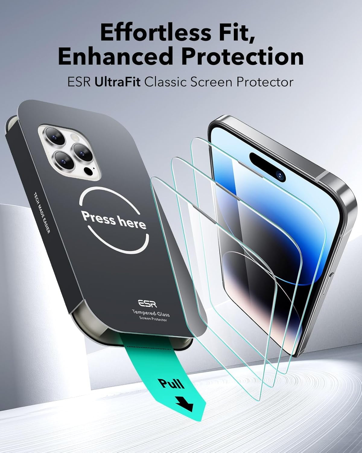 MHAWBL-3 Pack for iPhone 17e/iPhone 16e/iPhone 14/iPhone 13/13 Pro Screen Protector, Military Grade Shatterproof, 9H Hardness, Full Coverage Tempered Glass with UltraFit Tray