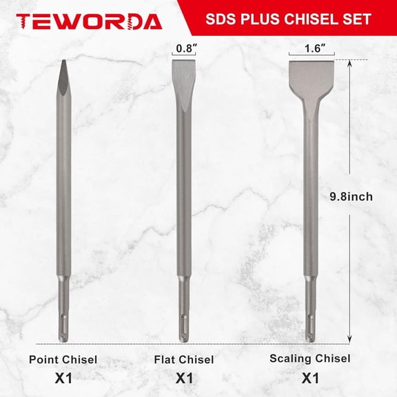 MHAWBL-3PCS SDS Plus Chisel Set for Rotary Hammer Drill Attachments, Tile Removal Chisel Bits, Alloy Steel Point Flat Scaling Chisels with Storage Case, SDS Plus Bits for Demolition Chipping Grooving