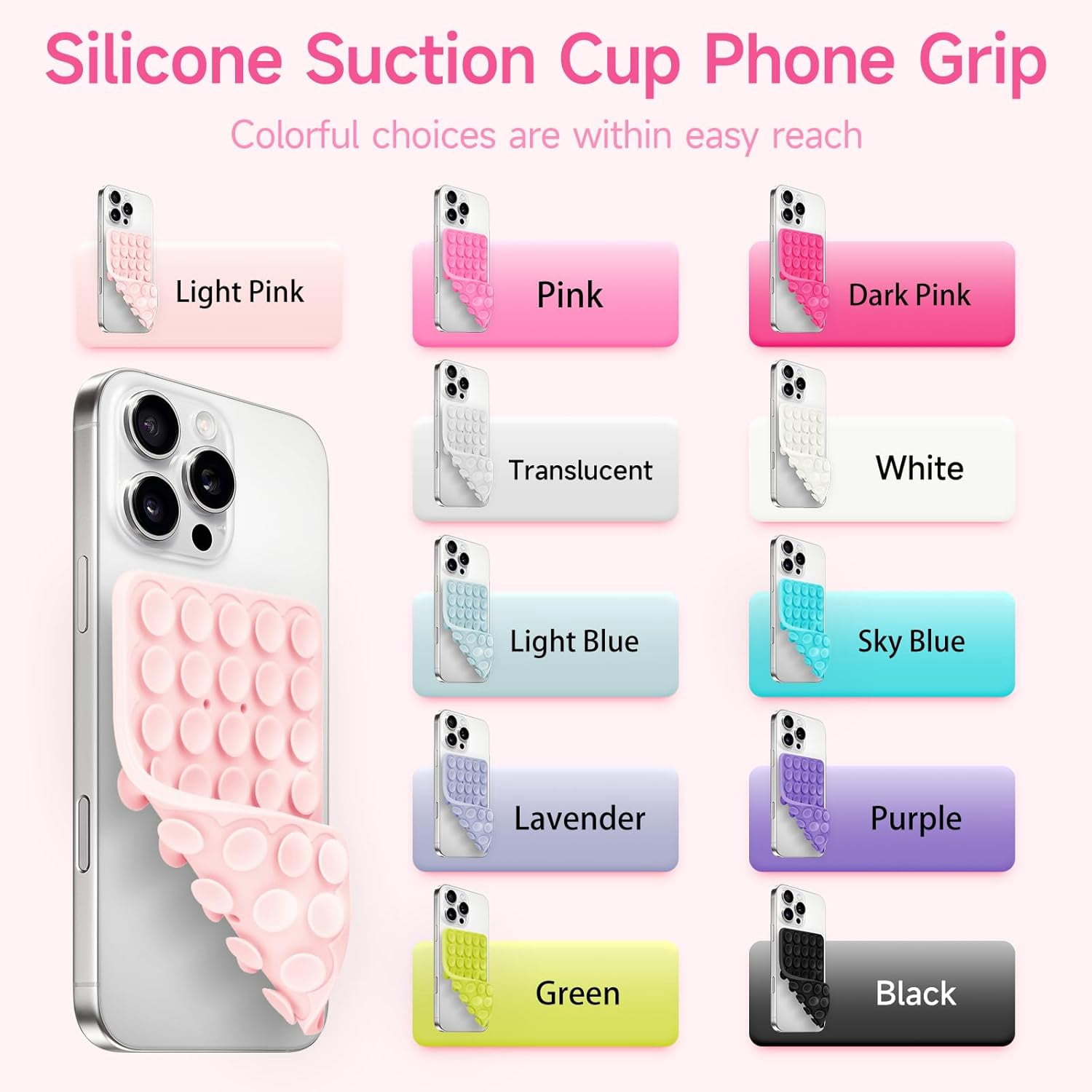 MHAWBL-4Pack Silicone Suction Cup Phone Case Mount Double Sided, Phone Accessories Hands-Free Strong Grip Holder for Selfies and Videos, Silicon Phone Stand for iPhone and Android