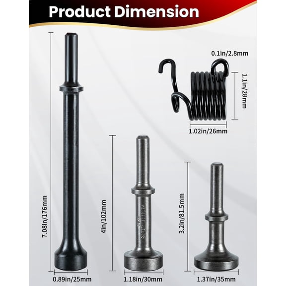MHAWBL-4Pcs Air Hammer Bits Set, Air Hammer Attachments Kit, Smoothing Pneumatic Chisel Drill Attachments with 0.401" Shank and Spring