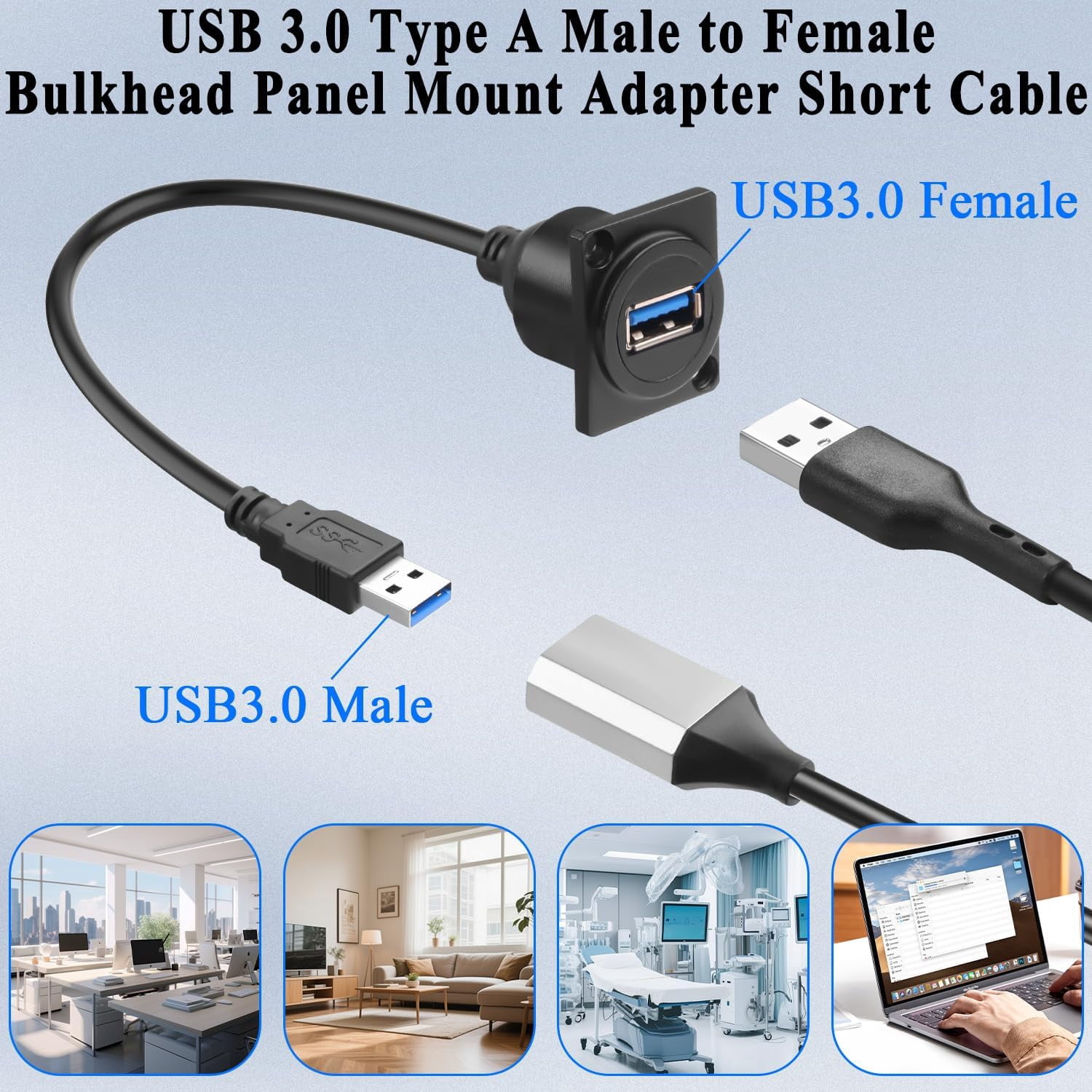 MHAWBL-5Gbps USB3.0 Panel Mount Adapter Short Cable USB3.0 Male to ...