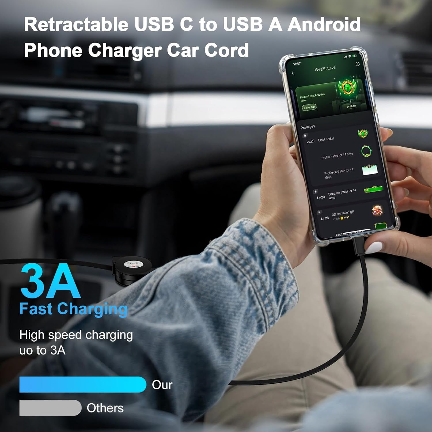 MHAWBL-5Pack Retractable Car Charger USB C Cable Android Phone Charger Fast Charging Cord 3.3FT for Samsung Galaxy A37/A57/S26 Ultra/A17/A36/A56/S25FE/A16/A54/S24/Z Fold7,iPhone 17 Pro Max 16e 15,Pix