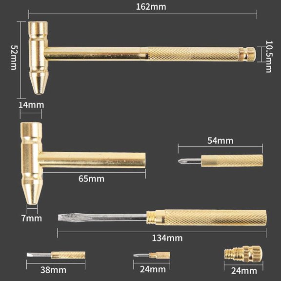 MHAWBL-6 in 1 Micro Mini Multifunction Copper Craft Hammer & Screwdriver Hand Tools Ideal for Watchmaker Jewelers and Walnut eaters
