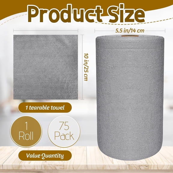 MHAWBL-75 Pack Microfiber Cleaning Cloth Roll,Reusable Tear Away Towels,Washable Ultra Absorbent Cleaning Rags for House,Car,Glass,Garage,Kitchen or Shop(Grey)