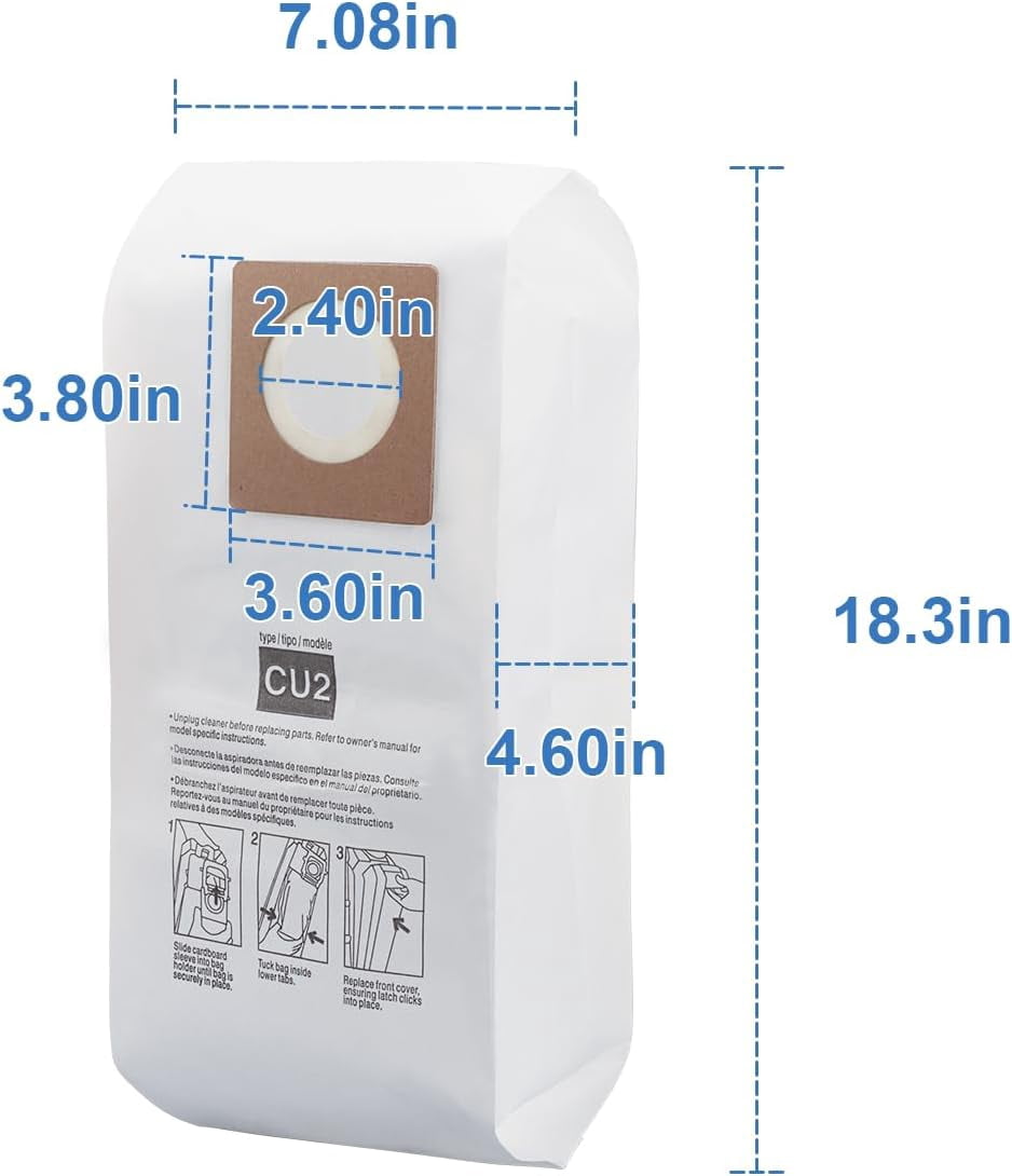 MHAWBL-AH10143 Upright Bags for Hoover HushTone CU2 Vacuum Cleaner CH54013 CH54015 CH54113 CH54115, for hoover commercial vacuum bags, 10 Pack - White