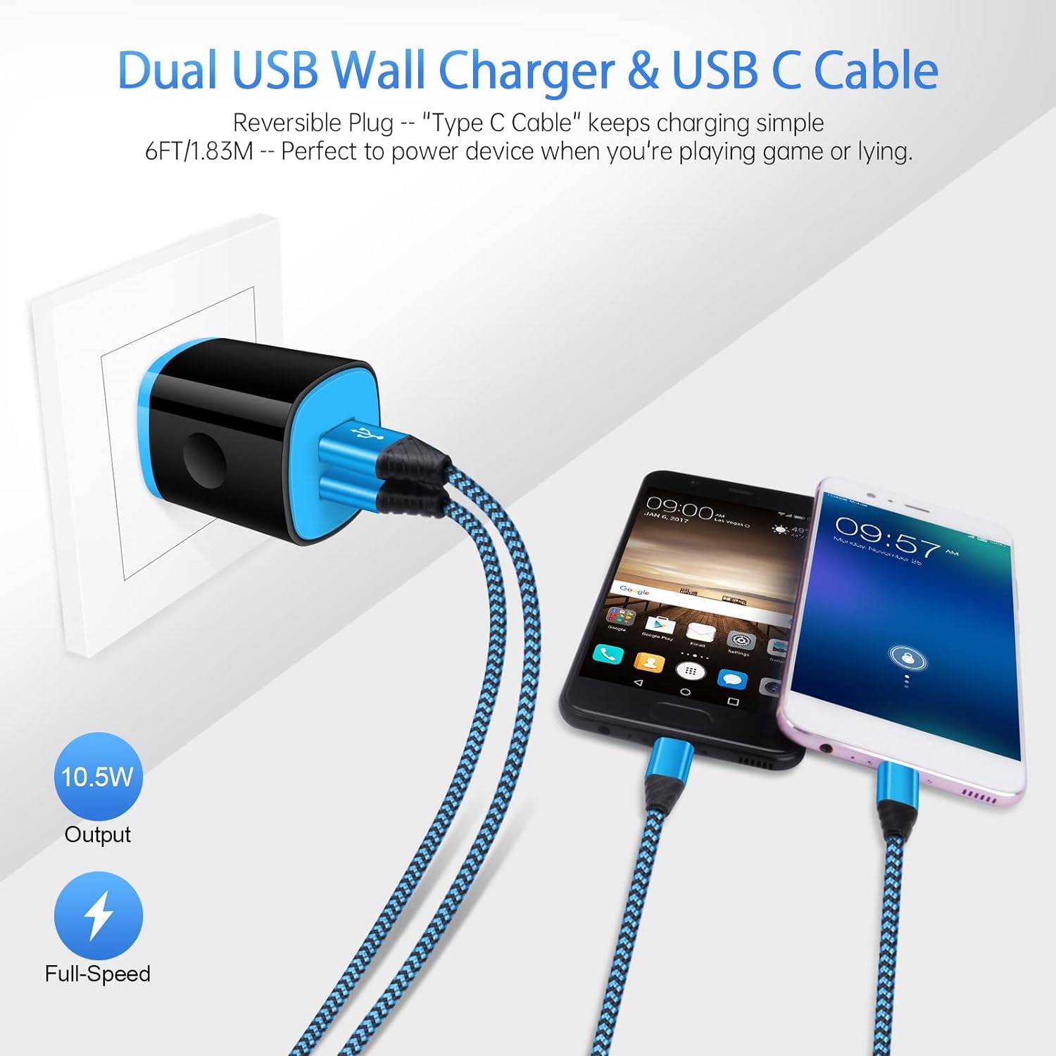 MHAWBL-Android Phone Charger Fast Charging for Samsung Galaxy A17 A16 A07 S25 Plus S25 Ultra S24FE S24 Ultra S23FE A35 A15 A14 A13 A53 A54 S22 Plus S21 S20, Android USB C Charger Cable Cord+Wall Char